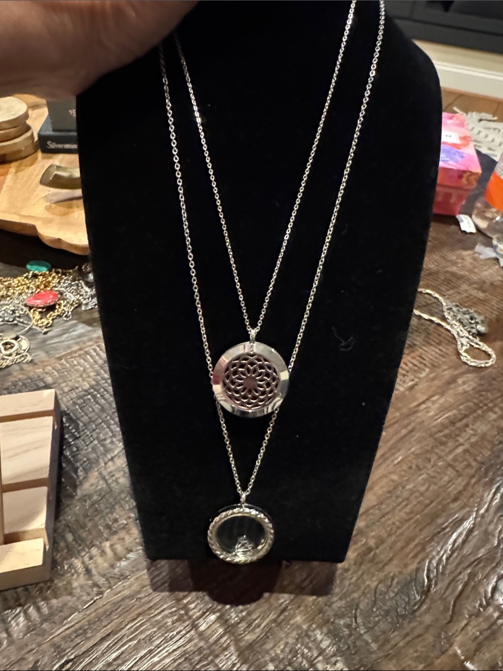 Silver Layered Pendant Necklaces with Filigree and Locket